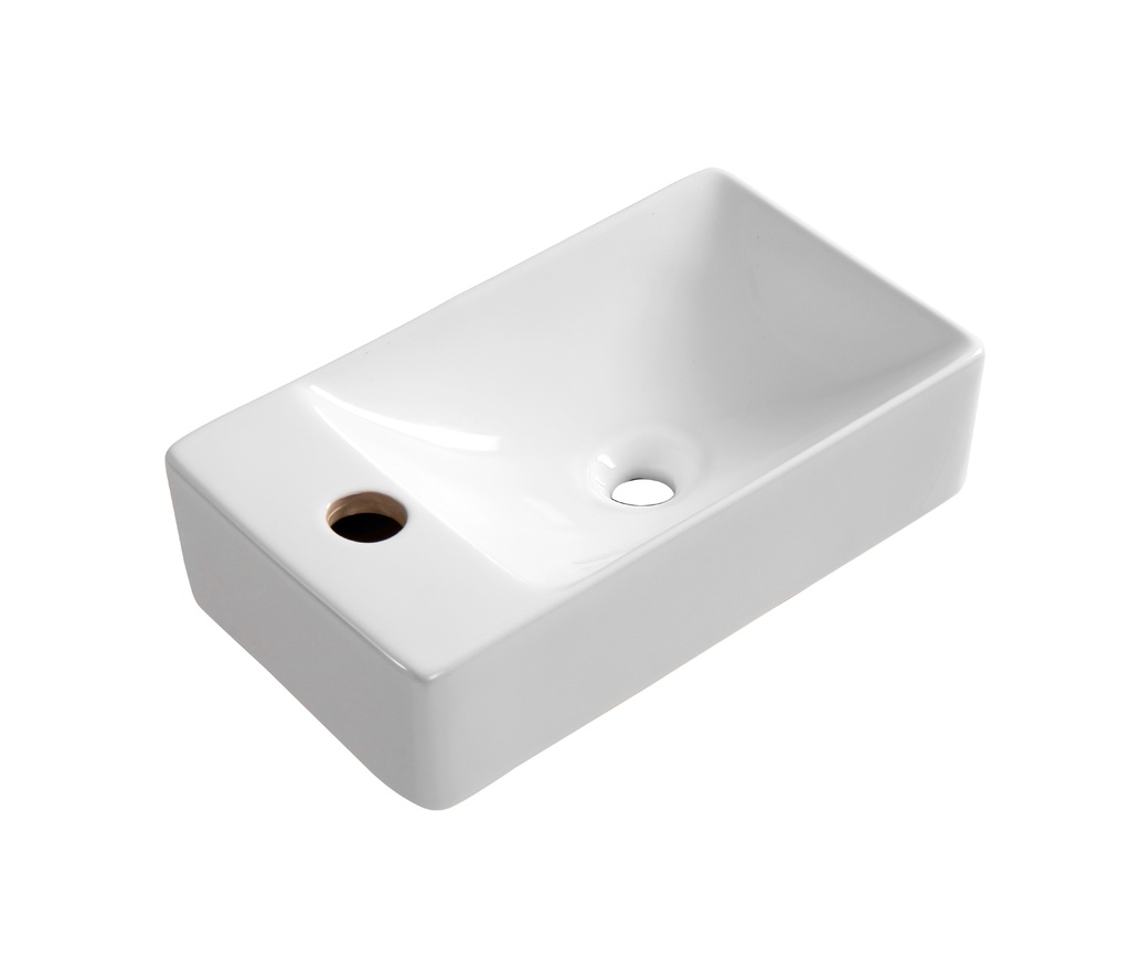 HANDWASCHBECKEN – OHNE ÜBERLAUF – HAHNLOCH LINKS – KERAMIK – 38X10X22CM – GLÄNZEND WEISS