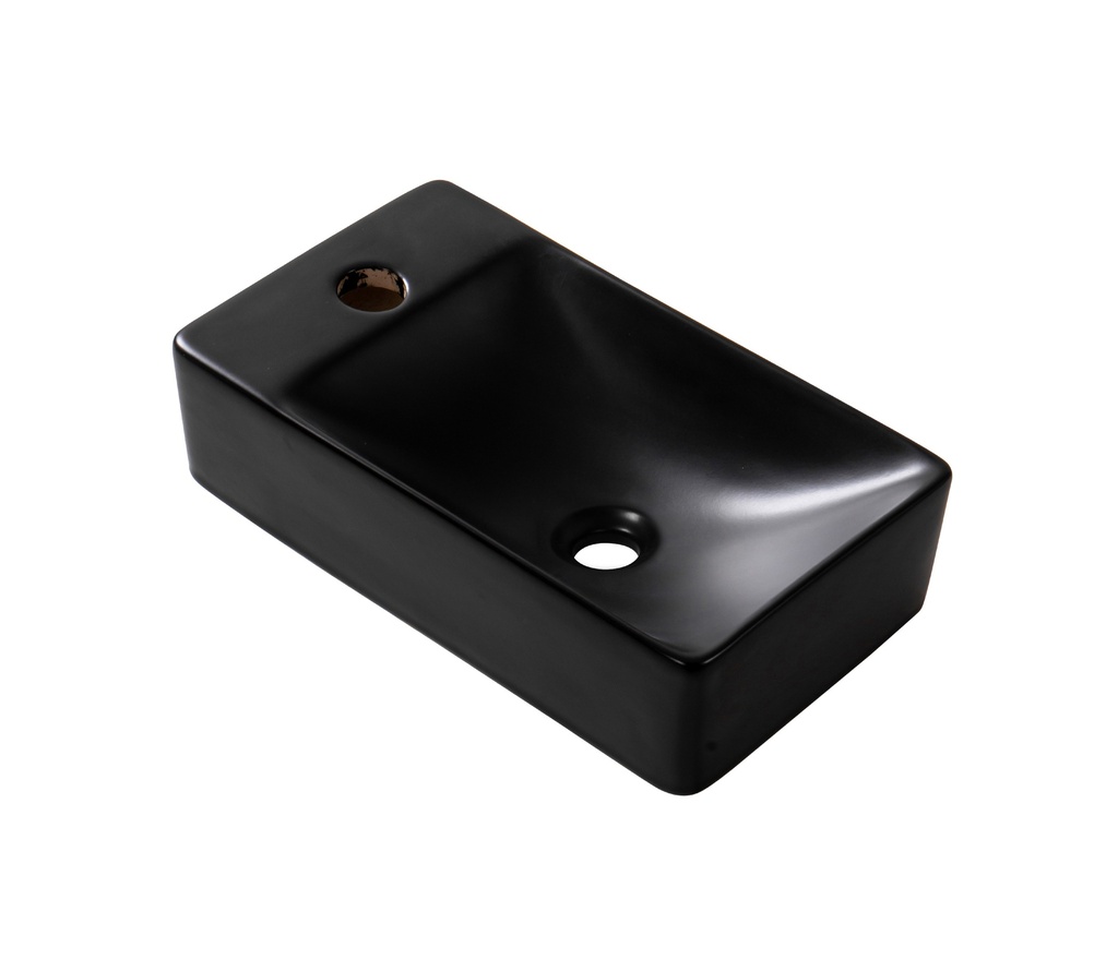 HANDWASCHBECKEN – OHNE ÜBERLAUF – HAHNLOCH LINKS – KERAMIK – 38X10X22CM – MATTSCHWARZ