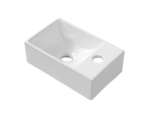 [431-R] HANDWASCHBECKEN – OHNE ÜBERLAUF – HAHNLOCH RECHTS – KERAMIK – 30,5X11X19CM – GLÄNZEND WEISS