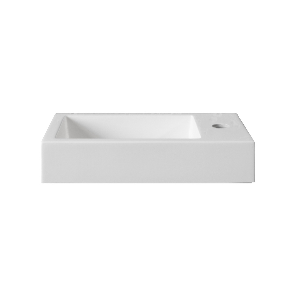 HANDWASCHBECKEN – OHNE ÜBERLAUF – HAHNLOCH LINKS ODER RECHTS – KÜNSTLICHER MARMOR – 40X10,5X22,5CM – GLÄNZEND WEISS