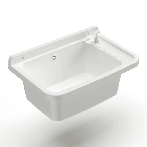 [8006444009779] AUSGUSSBECKEN – MIT SEIFENSPENDER, WANDHALTERUNG, ABFLUSS UND SIPHON – KUNSTSTOFF (POLYPROPYLEN) – 25X40X60CM – WEISS