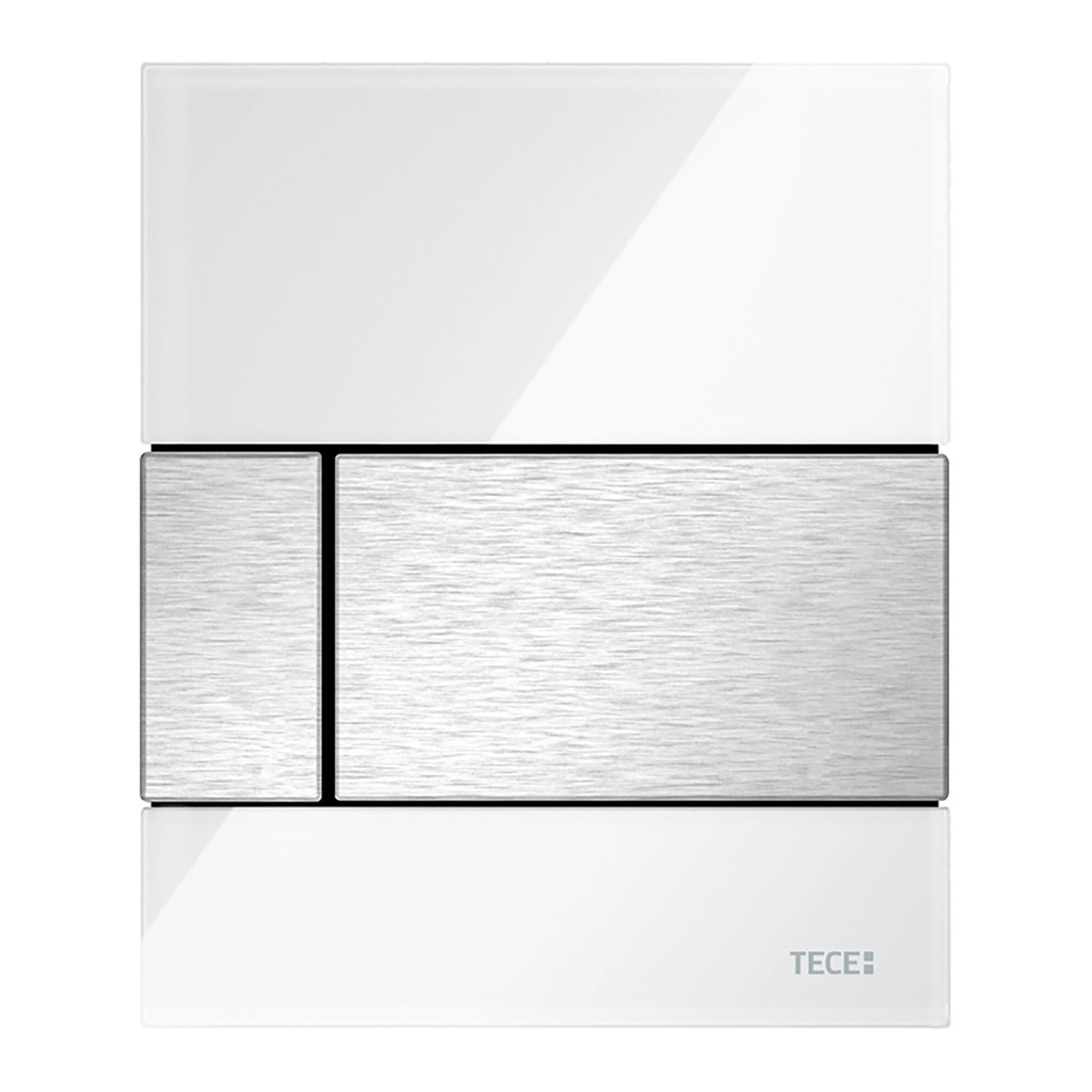 TECESQUARE GLAS-URINAL-BEDIENPLATTE INKL. KARTUSCHE - GLAS GLÄNZEND WEISS - KEY EDELSTAHL-OPTIK