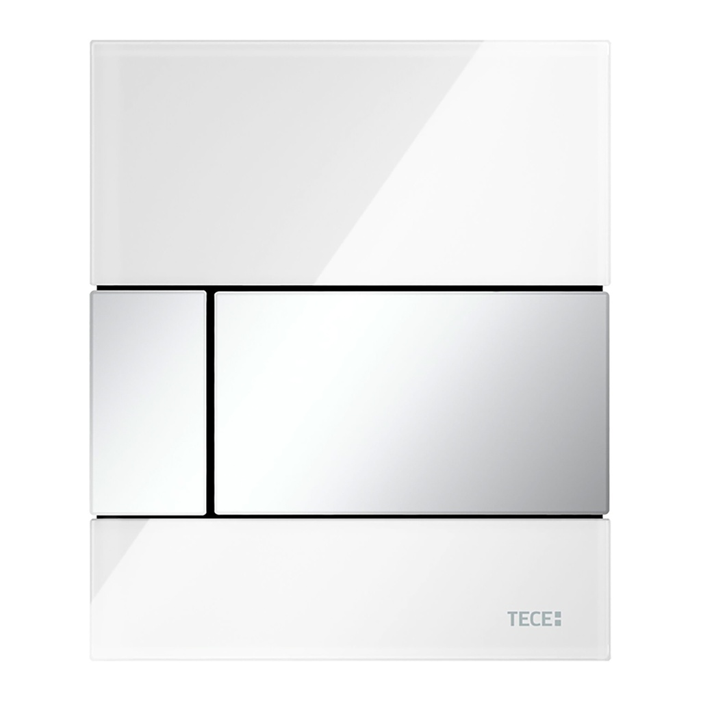 TECESQUARE GLAS-URINAL-BEDIENPLATTE INKL. KARTUSCHE - GLÄNZENDES WEISSES GLAS - GLÄNZENDER CHROM-SCHLÜSSEL
