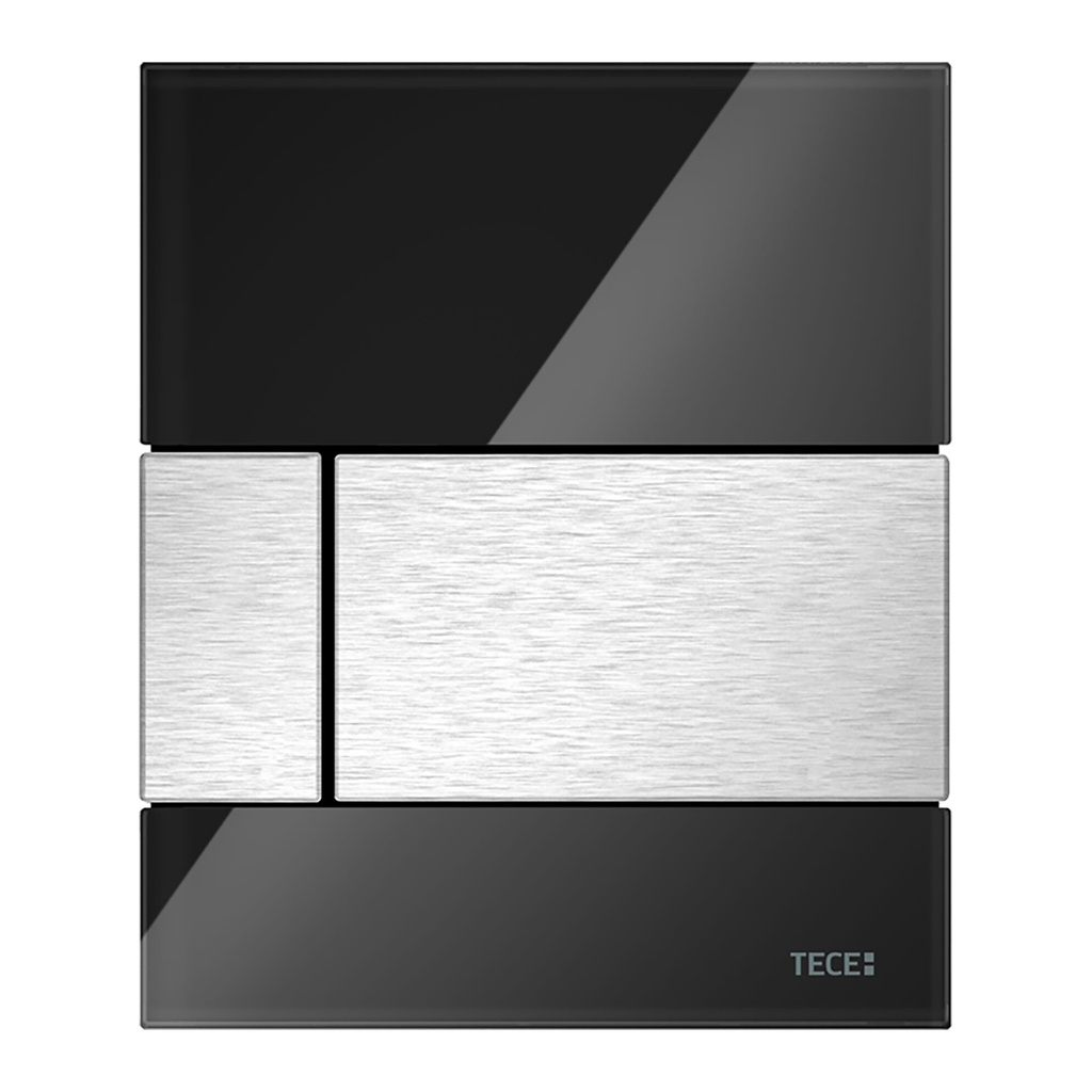 TECESQUARE GLAS-URINAL-BEDIENPLATTE INKL. KARTUSCHE - GLAS GLÄNZEND SCHWARZ - SCHLÜSSEL EDELSTAHL-OPTIK