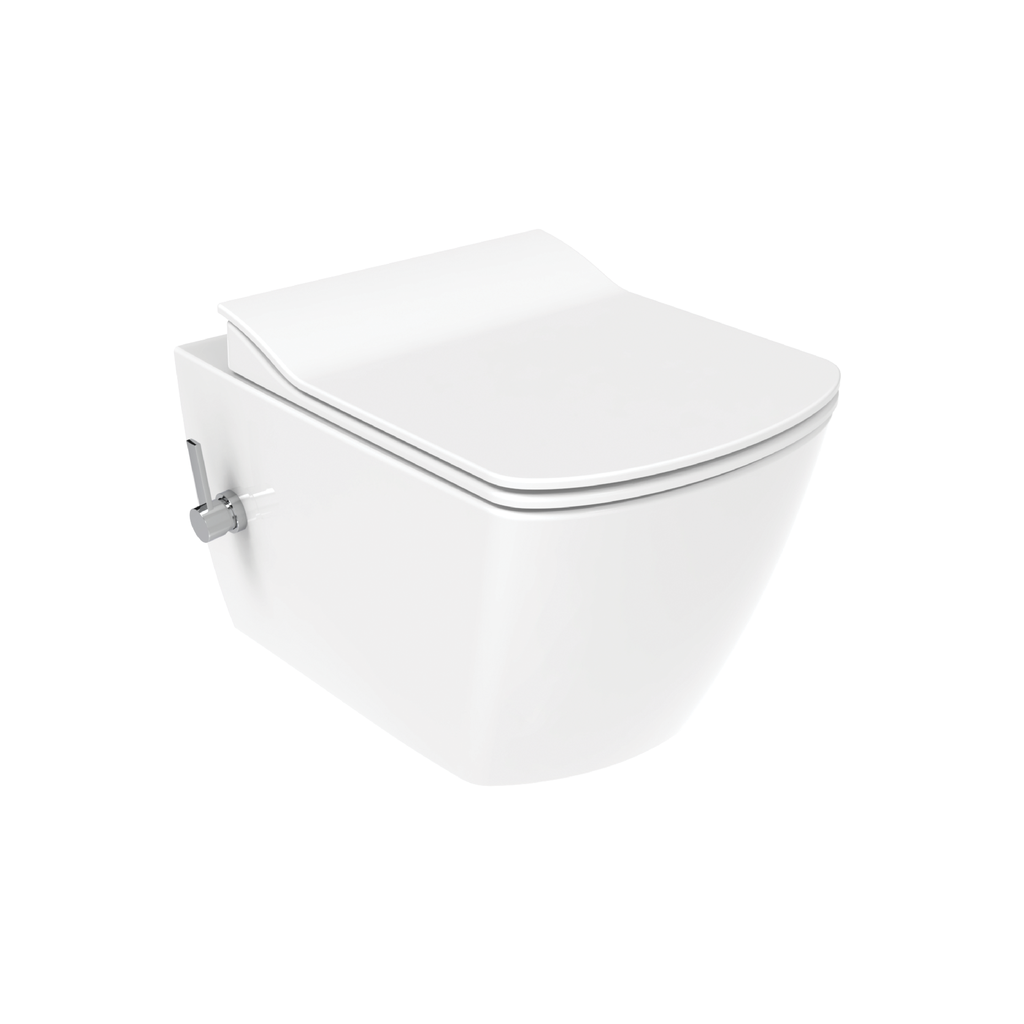 Creavit Elegant Wand-WC Mit Bidetfunktion – Spülrandlos – Mit Bidetarmatur Für Kaltwasser – Ohne WC-Sitz – Glänzend Weiß
