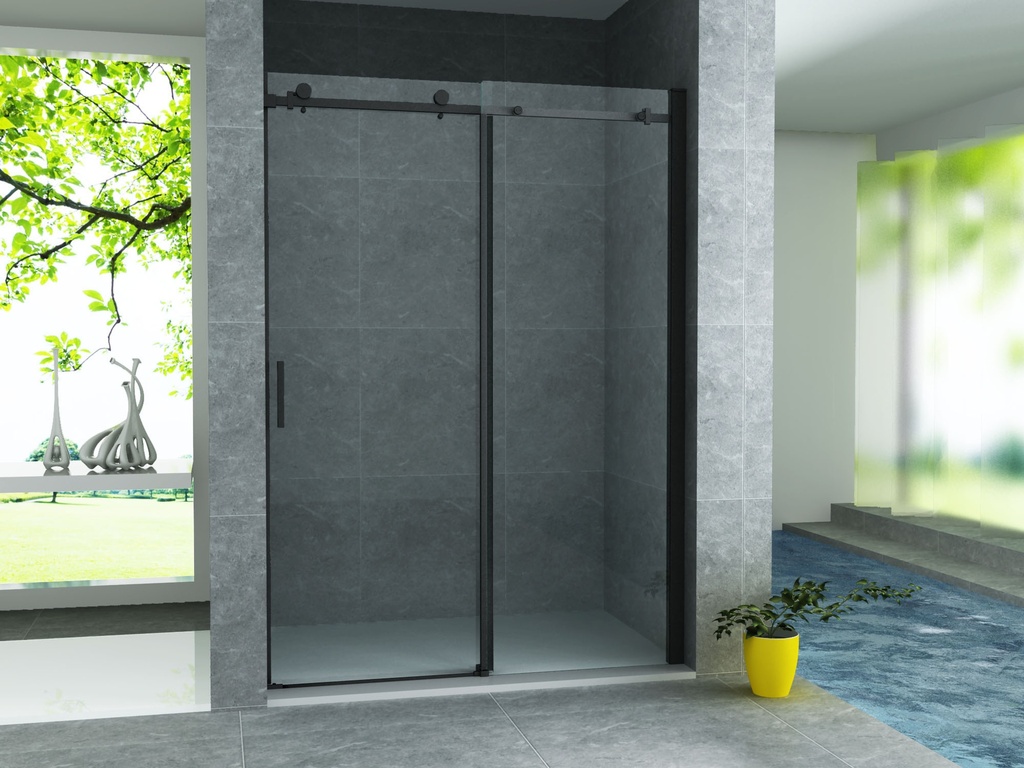 [CR-045A14] SCHIEBETÜR FÜR NIS – 1400X2000MM – MATTSCHWARZ – KLARES GLAS