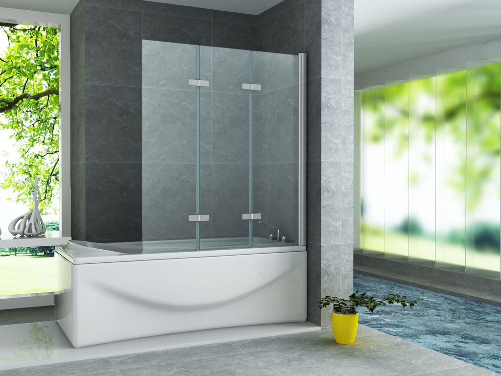 [CR-C031] BADEWANNE – 3-TEILIG – FALTBAR – 1300X 1400MM – CHROM – KLARES GLAS