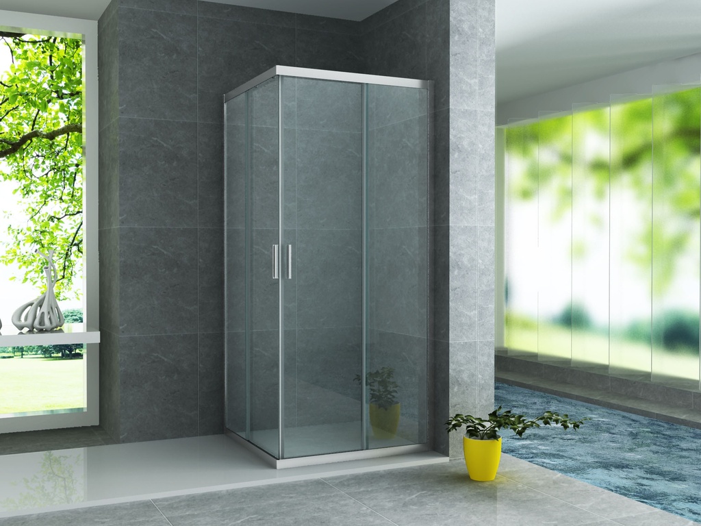 [CR-CE8080] DUSCHKABINE – ECKEINTRAG MIT 2 SCHIEBETÜREN – 800X800X1950MM – CHROM – KLARES GLAS