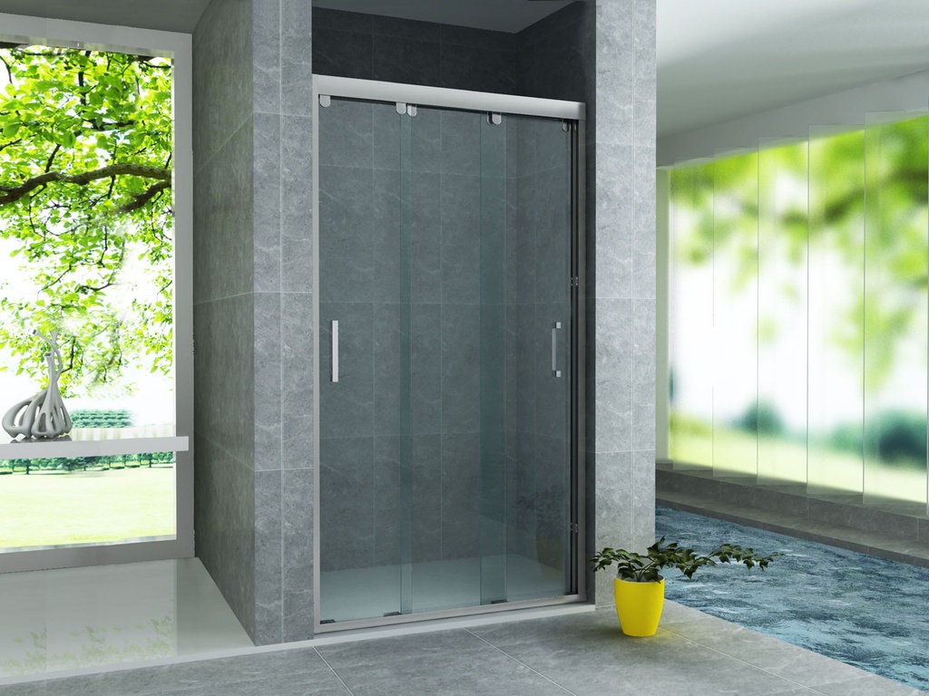 SCHIEBETÜR FÜR NIS - 3 TEILIG - 900X2000MM - CHROM - KLARES GLAS