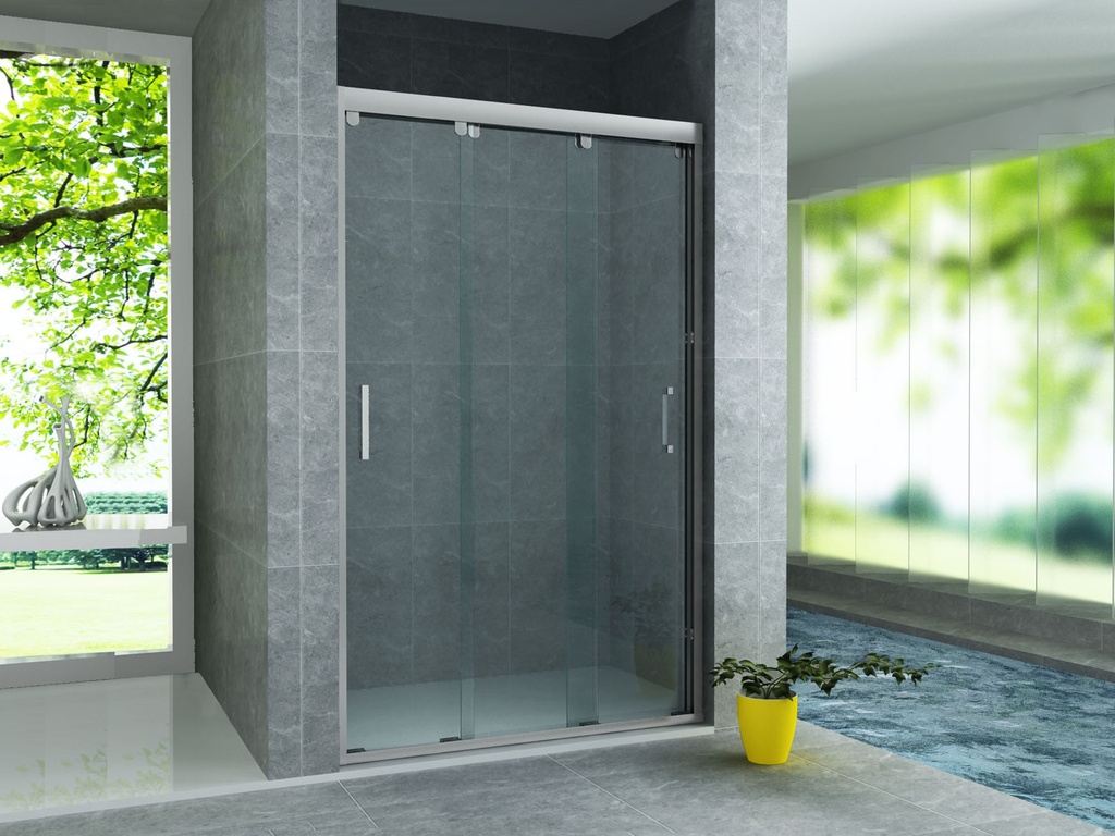 [CR-SD100] SCHIEBETÜR FÜR NIS - 3 TEILIG - 1000X2000MM - CHROM - KLARES GLAS