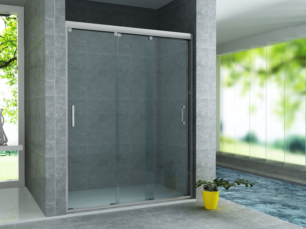 [CR-SD140] SCHIEBETÜR FÜR NIS - 3 TEILIG - 1400X2000MM - CHROM - KLARES GLAS