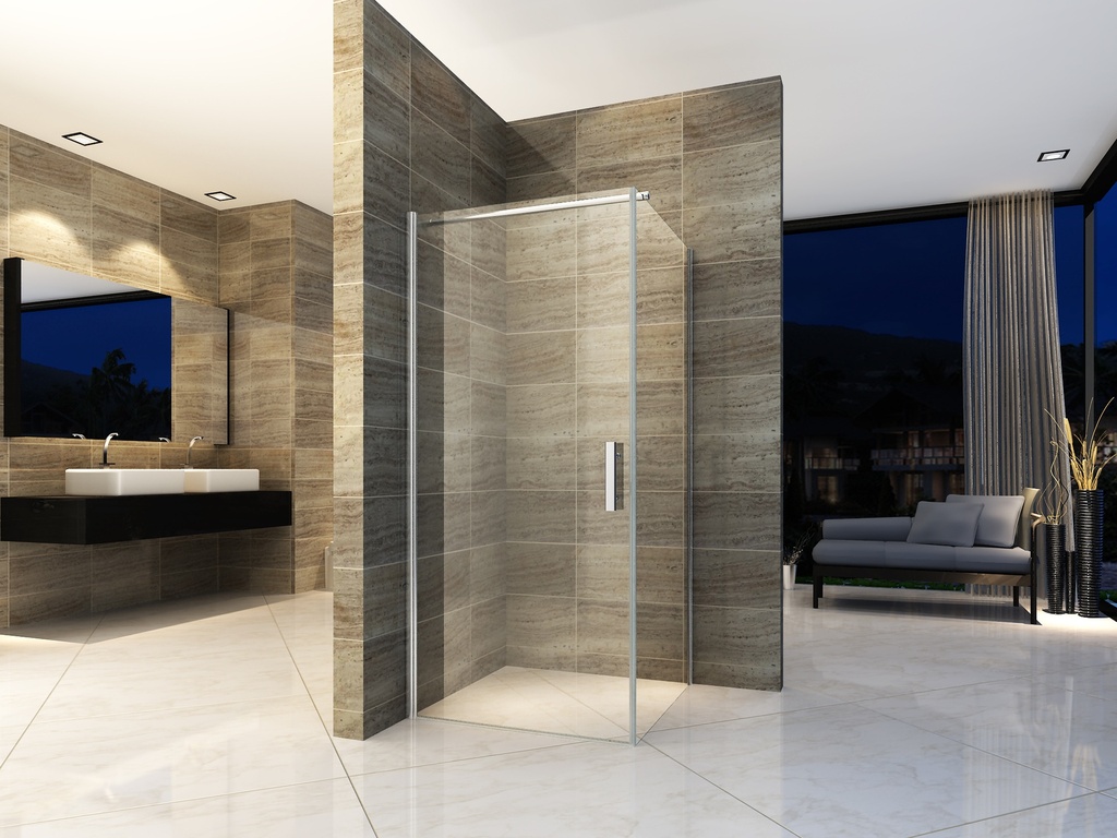[CR01-9090] DUSCHKABINE – DREHTÜR UND SEITENWAND – 900X900X1900MM – CHROM – KLARES GLAS