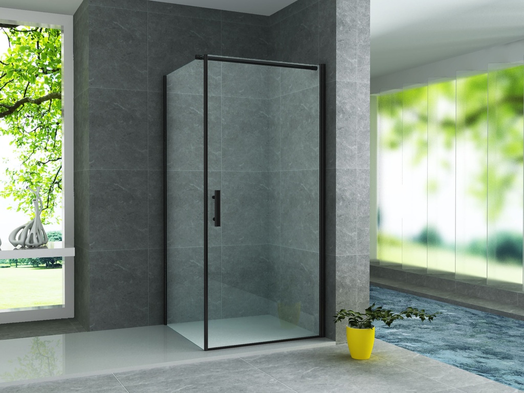 [CR01B-8080] DUSCHKABINE – DREHTÜR UND SEITENWAND – 800X800X1900MM – MATTSCHWARZ – KLARES GLAS