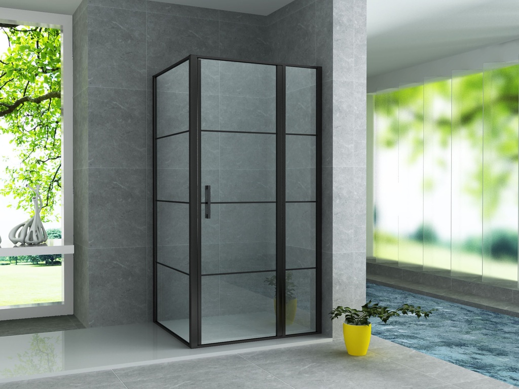 DUSCHKABINE – DREHTÜR UND SEITENWAND – 800X1200X2000MM – MATTSCHWARZ – KLARES GLAS