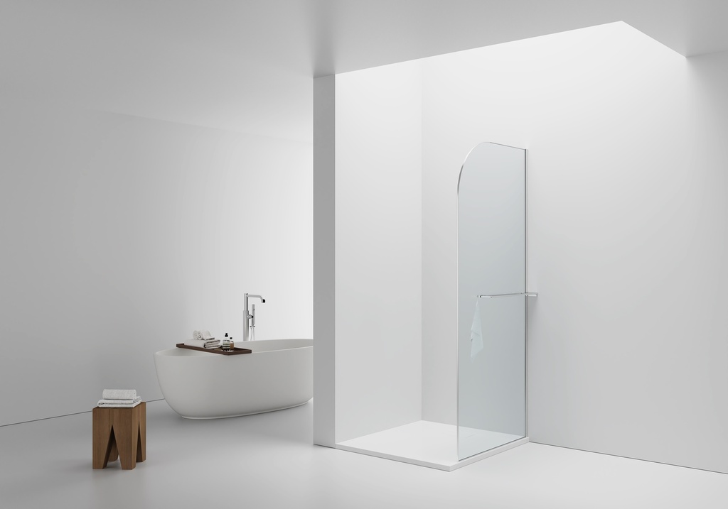 [DW-100C] KURVIGE WALK-IN-DUSCHE MIT HANDTUCHHALTER – GEBOGEN – MIT ANTI-KALK-BEHANDLUNG – REVERSIBEL – 8-MM-SICHERHEITSGLAS – 100X200CM – CHROM – KLARES GLAS