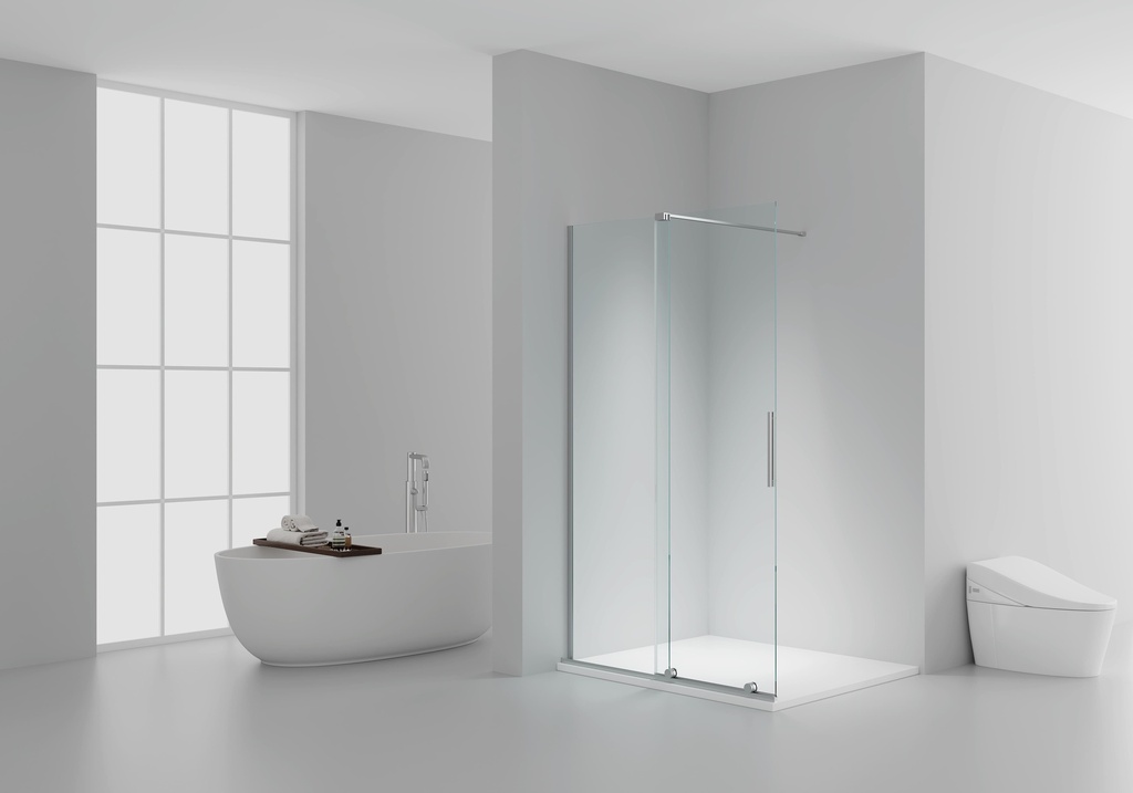 X-SLIDE Walk-in-Dusche mit Schiebetür – Nischenlösung – Anti-Kalk-Beschichtung – beidseitig montierbar – 8 mm Sicherheitsglas – 120 × 200 cm – Chrom – Klarglas