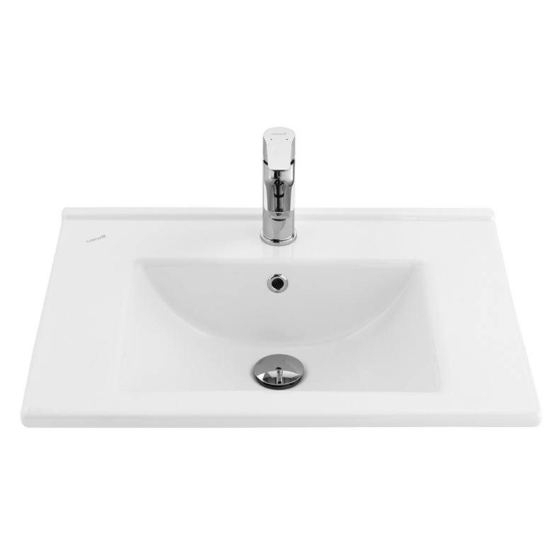 Su Waschtisch – 1 Becken – Mit Armaturenloch – Keramik – 60 × 45 cm – Glänzend Weiß