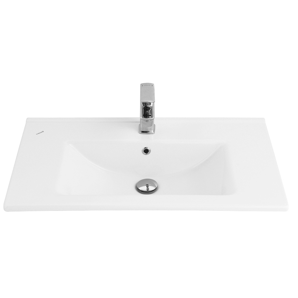 [SU080-00CB00E-0000] Su Waschtisch – 1 Becken – Mit Armaturenloch – Keramik – 80 × 45 cm – Glänzend Weiß
