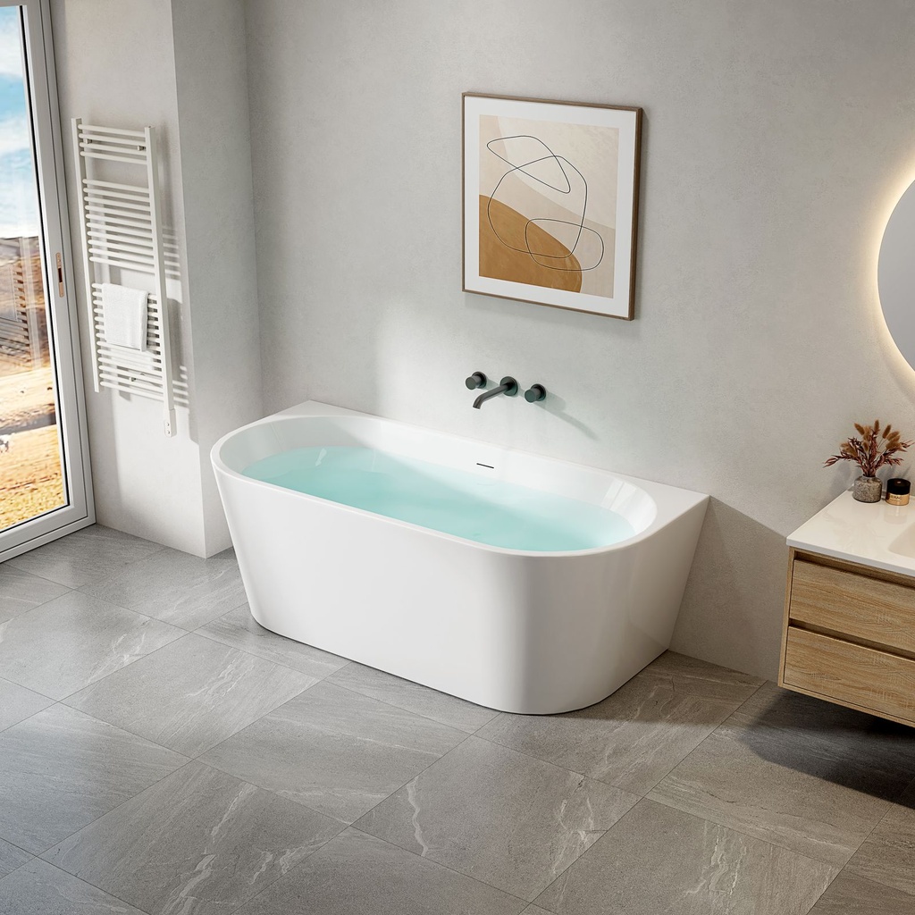 DOPPELHAUSHÄLFTE-BADEWANNE – MIT ABLAUF-SET UND KLICK-ABFLUSS – ACRYL – 170X78X58 CM – GLÄNZEND WEISS