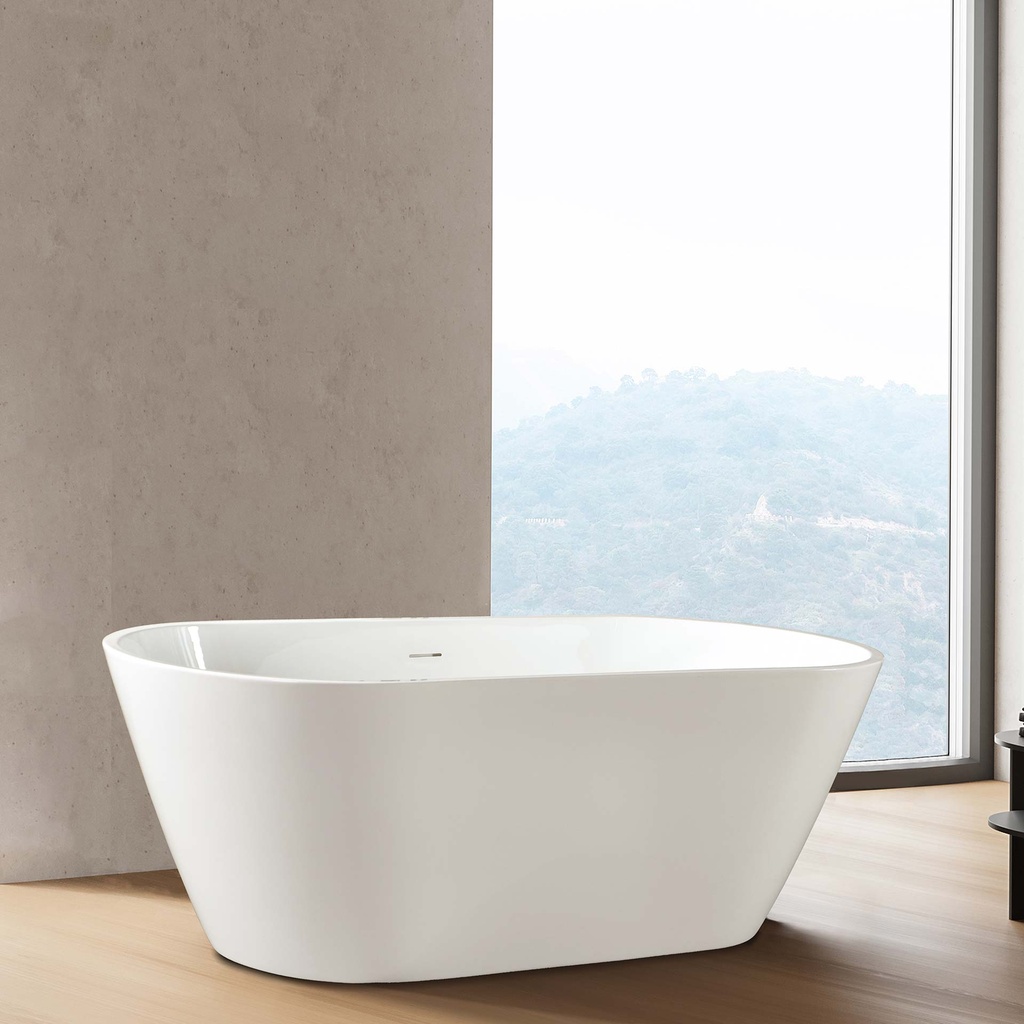 RONDO FREISTEHENDE BADEWANNE – MIT ABLAUF-SET UND KLICK-ABFLUSS – ACRYL – 180X80X58 CM – GLÄNZEND WEISS