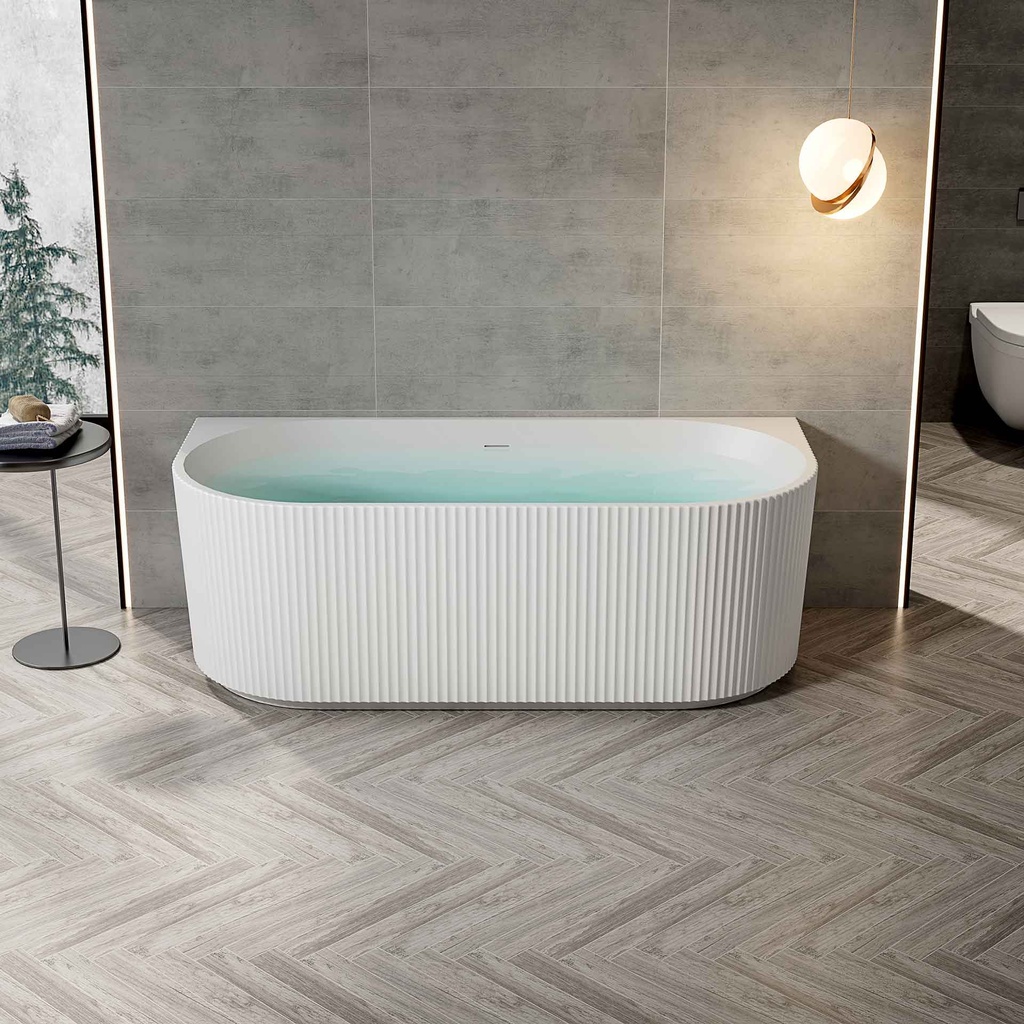 [FBM6119] MUFFLY DOPPELHAUSHÄLTIGE BADEWANNE MIT VERTIKALEN STREIFEN – MIT ABLAUF-SET UND KLICK-ABFLUSS – ACRYL – 170X80X58 CM – MATTWEISS