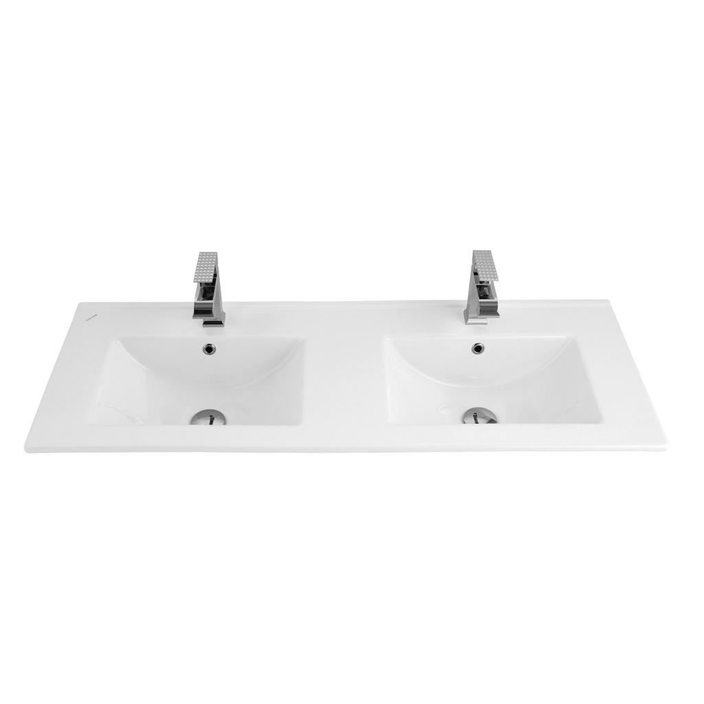 [SU121-00CB10E-0000] Su Waschtisch – 2 Becken – Mit 2 Armaturenlöcher – Keramik – 121 × 46 cm – Glänzend Weiß