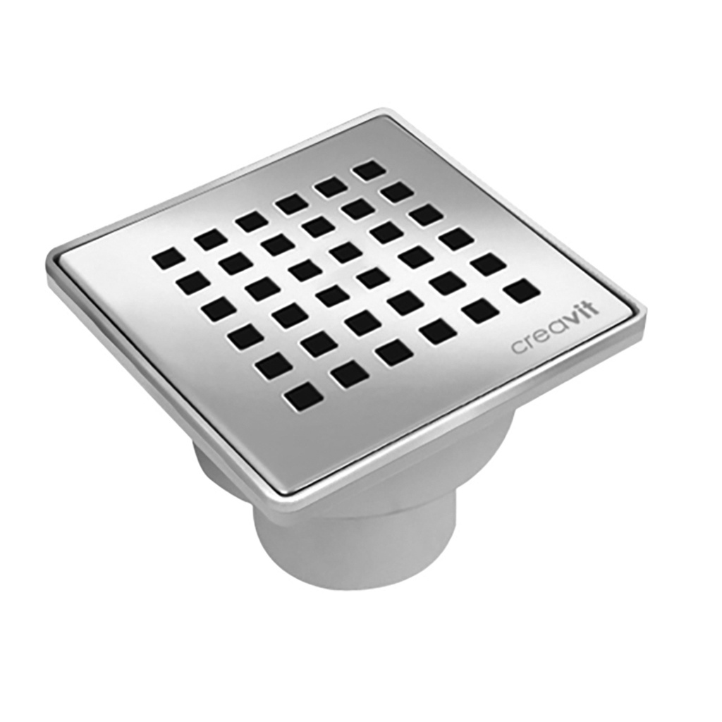 BODENSIPHON AUS PVC MIT INOX-GITTER AUSGANG VERTIKAL 15X15 Ø50