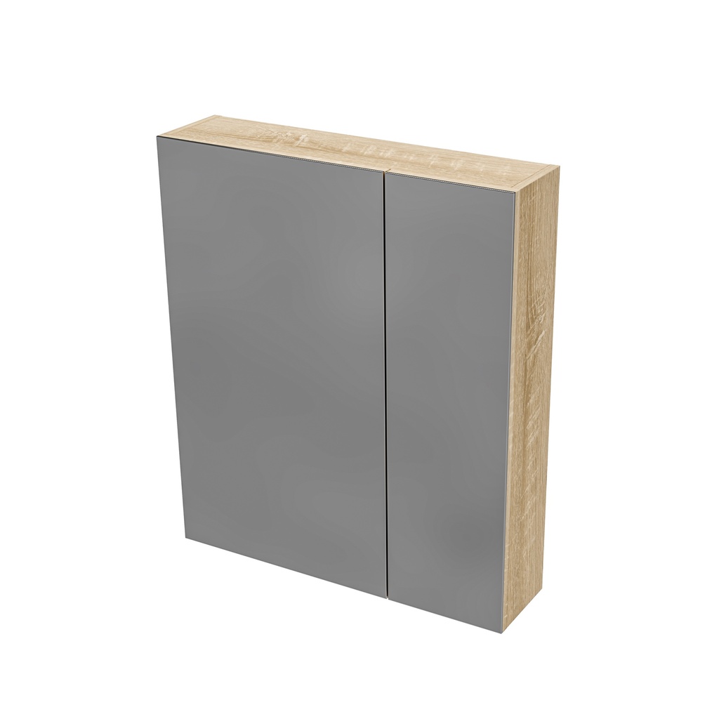 HAYAT SPIEGELSCHRANK – 2 ASSYMETRISCHE, EINSEITIGE SPIEGELTÜREN – 4 HÖHENVERSTELLBARE REGALE – 60X70X15CM – EICHE