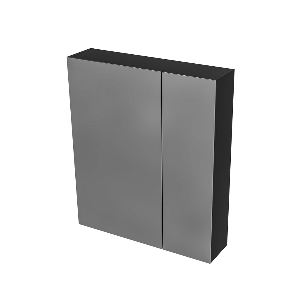HAYAT SPIEGELSCHRANK – 2 ASSYMETRISCHE, EINSEITIGE SPIEGELTÜREN – 4 HÖHENVERSTELLBARE REGALE – 60X70X15CM – MATTSCHWARZ