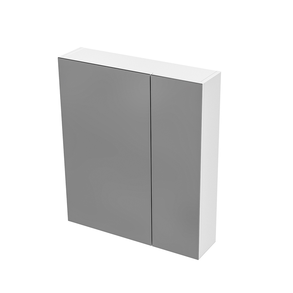[HYT060.WIT] HAYAT SPIEGELSCHRANK – 2 ASSYMETRISCHE, EINSEITIGE SPIEGELTÜREN – 4 HÖHENVERSTELLBARE REGALE – 60X70X15CM – GLÄNZEND WEISS