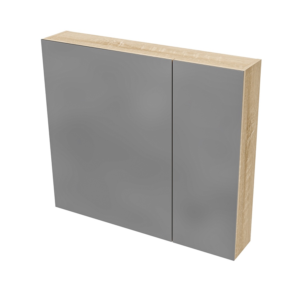 HAYAT SPIEGELSCHRANK – 2 ASSYMETRISCHE, EINSEITIGE SPIEGELTÜREN – 4 HÖHENVERSTELLBARE REGALE – 80X70X15CM – EICHE