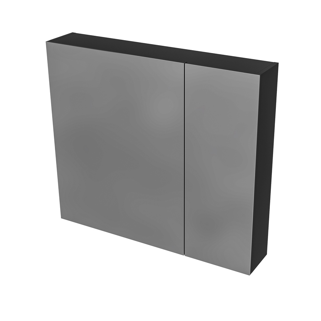[HYT080.MB] HAYAT SPIEGELSCHRANK – 2 ASSYMETRISCHE, EINSEITIGE SPIEGELTÜREN – 4 HÖHENVERSTELLBARE REGALE – 80X70X15CM – MATTSCHWARZ