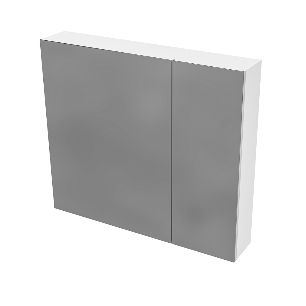 HAYAT SPIEGELSCHRANK – 2 ASSYMETRISCHE, EINSEITIGE SPIEGELTÜREN – 4 HÖHENVERSTELLBARE REGALE – 80X70X15CM – GLÄNZEND WEISS