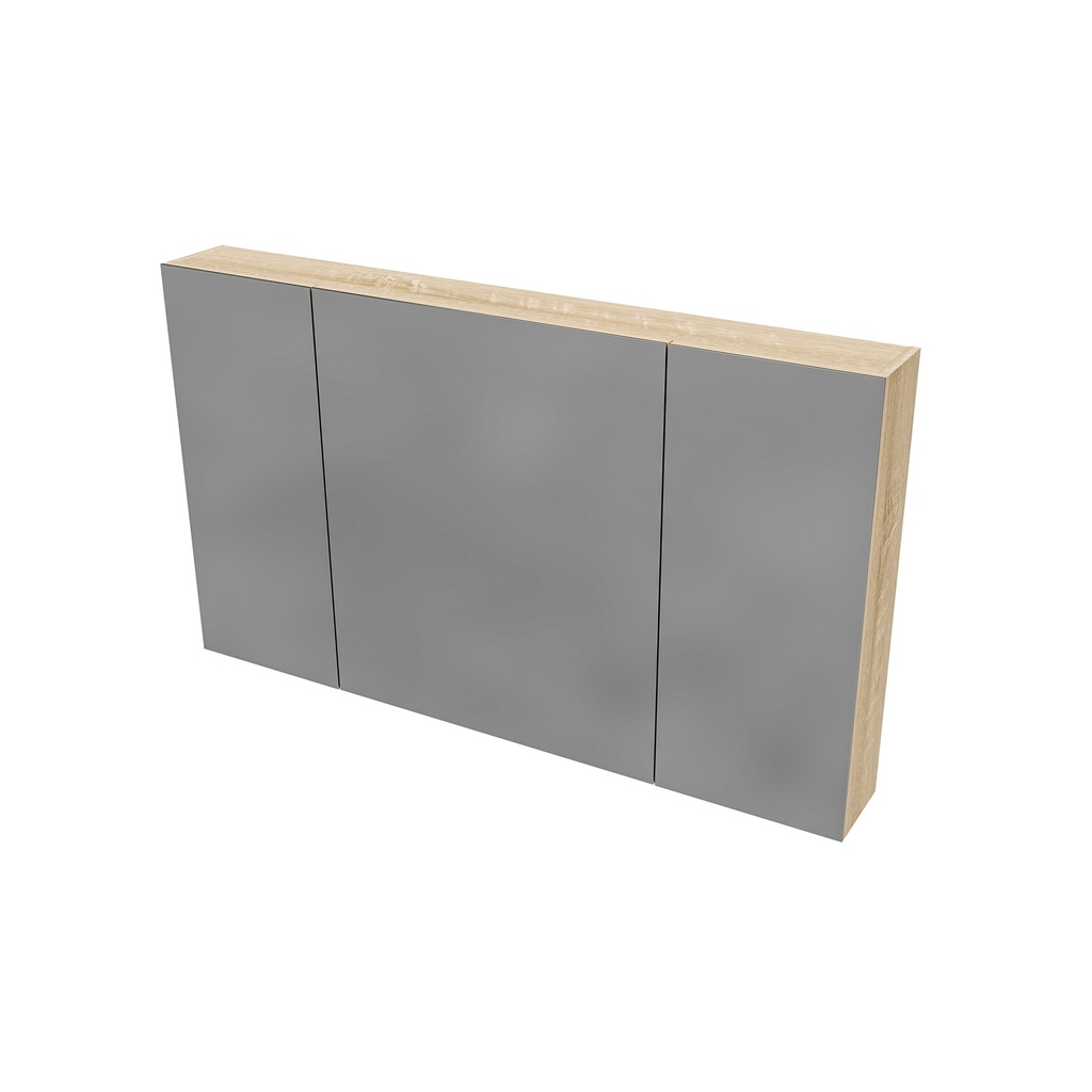 HAYAT-SPIEGELSCHRANK – 3 ASSYMETRISCHE, EINSEITIGE SPIEGELTÜREN – 6 HÖHENVERSTELLBARE REGALE – 120X70X15CM – EICHE