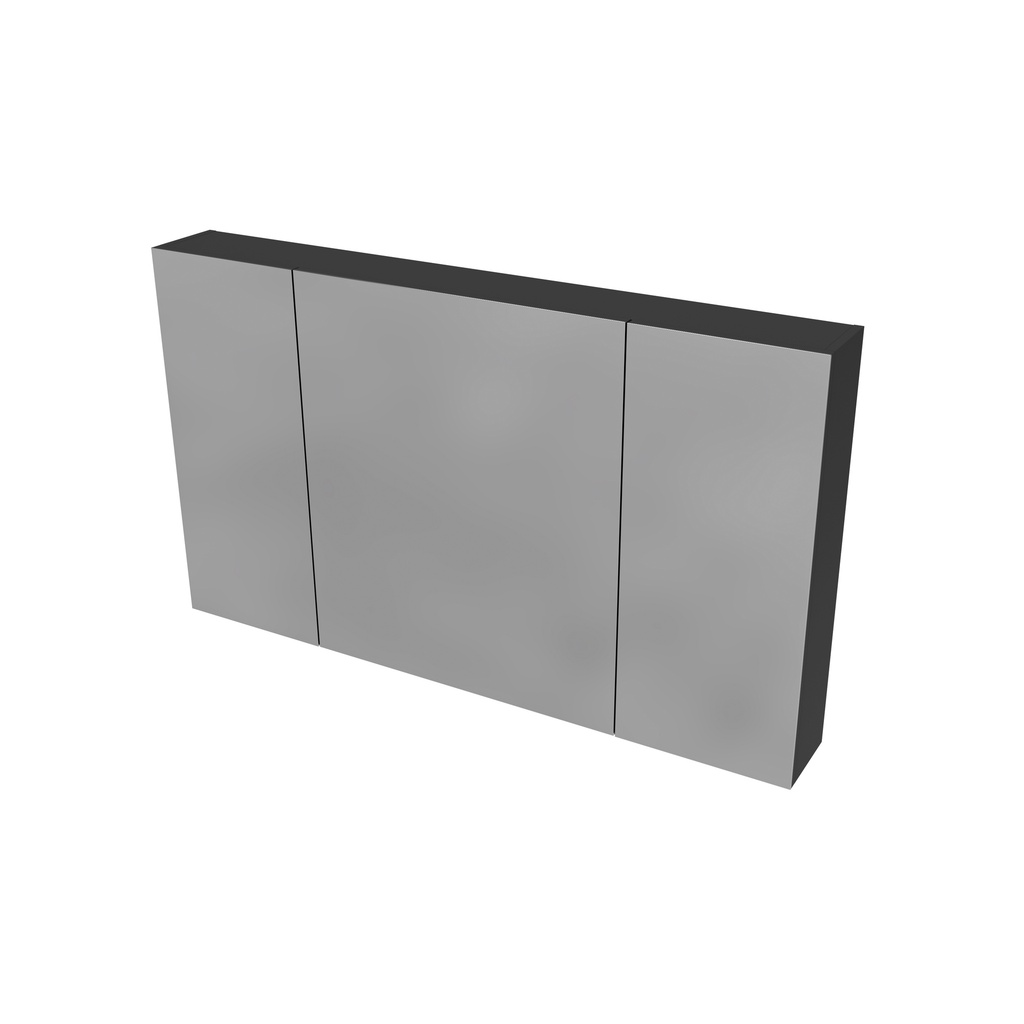 [HYT120.MB] HAYAT SPIEGELSCHRANK – 3 ASSYMETRISCHE, EINSEITIGE SPIEGELTÜREN – 6 HÖHENVERSTELLBARE REGALE – 120X70X15CM – MATTSCHWARZ