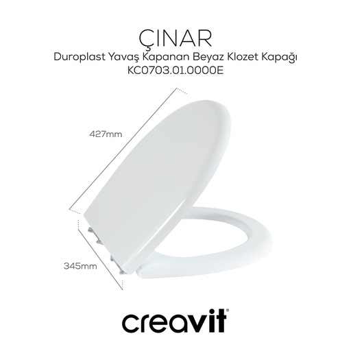 [KC0703.04.0000E] CREAVIT CINAR WC-SITZ – SOFT-Close – Schnellverschluss – Duroplast – Edelstahlscharniere – glänzendes Weiß