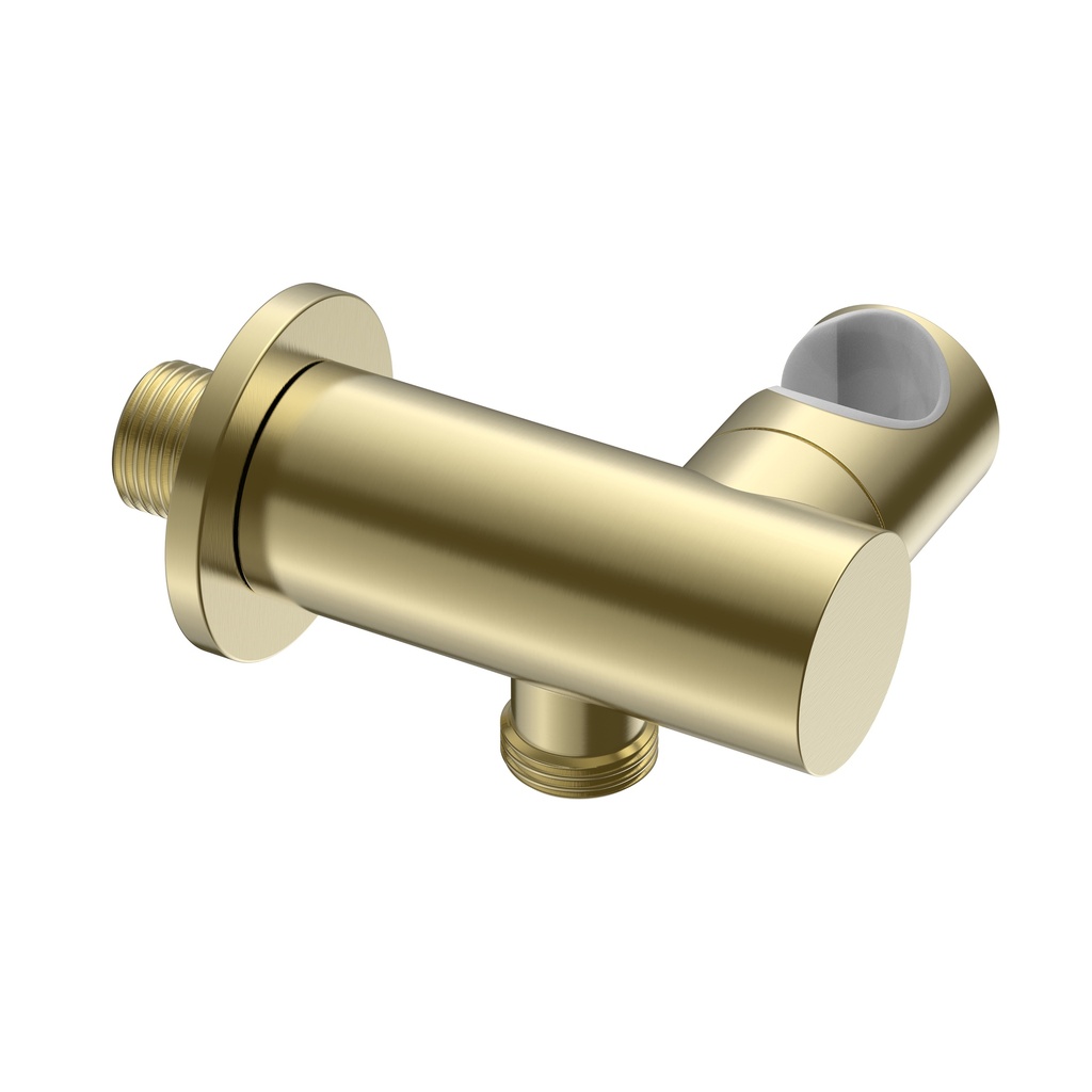 EINHEITLICHE WANDANSCHLUSS-ERHÖHUNG MIT WASSERANSCHLUSS UND HANDBRAUSENHALTER - KIPPBAR - GEBÜRSTETES GOLD (PVD)
