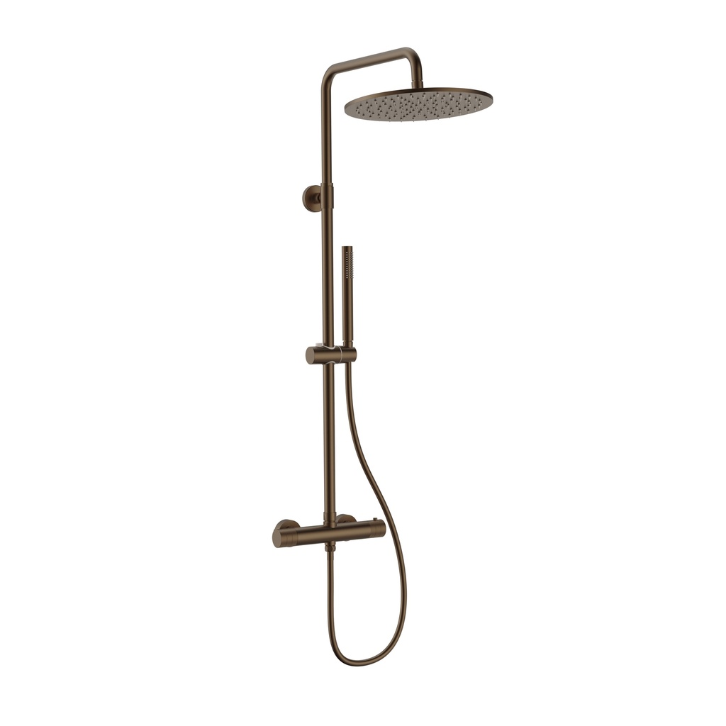 [PRMOPT1-BB] STRIA REGENBRAUSE-SET – THERMOSTATISCH – COOL TOUCH – KOPFBRAUSE 30 CM – DESIGN – KNÖPFE MIT RAFFINIERTER RIPPENSTRUKTUR – BELGAQUA – BRAUNE BRONZE (PVD)