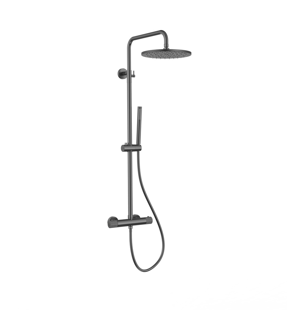 [PRMOPT1-GG] STRIA REGENBRAUSE-SET – THERMOSTATISCH – COOL TOUCH – KOPFBRAUSE 30 CM – DESIGN – KNÖPFE MIT RAFFINIERTER RIPPENSTRUKTUR – BELGAQUA – GUNMETAL (PVD)