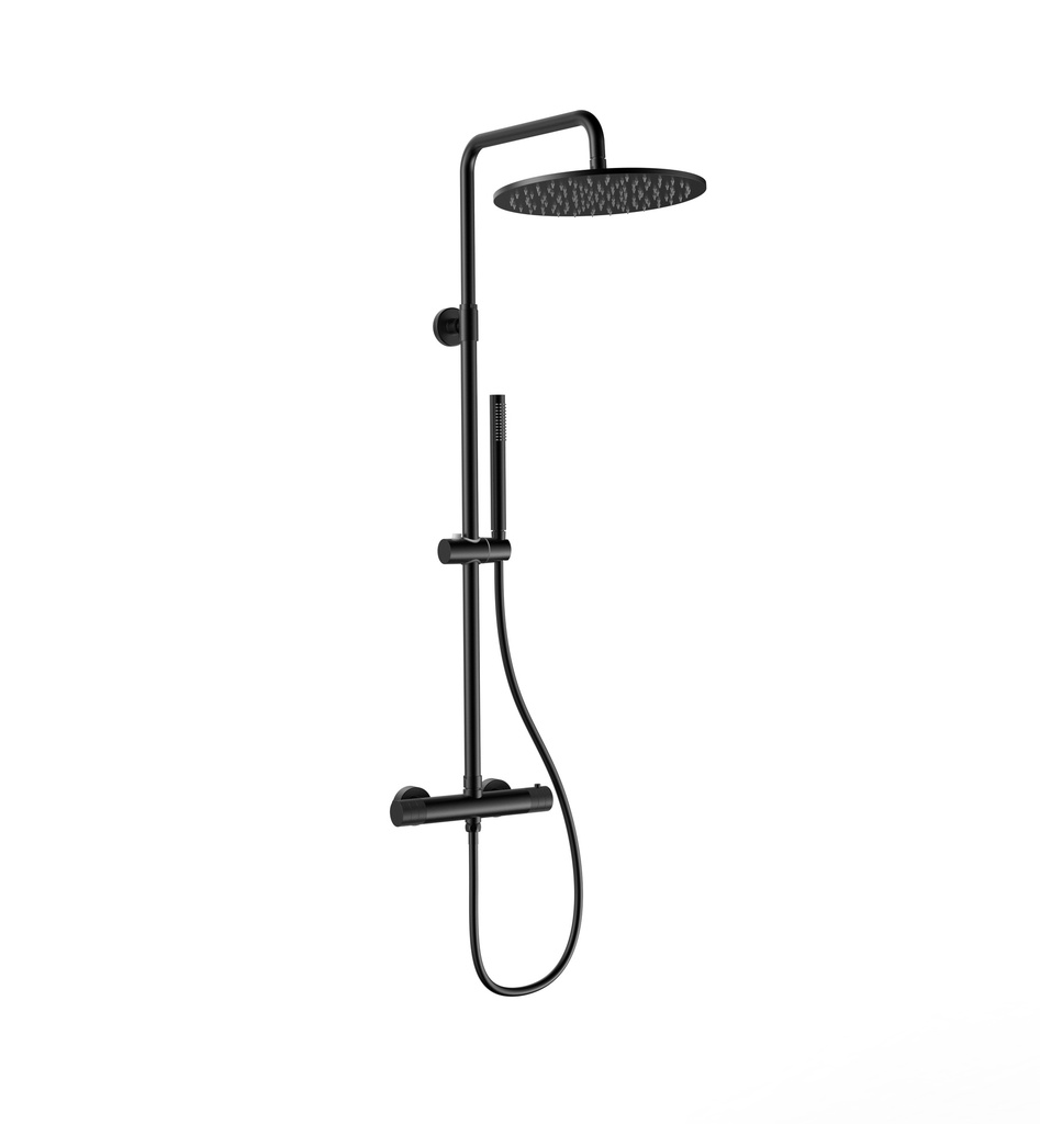 STRIA REGENBRAUSE-SET – THERMOSTATISCH – COOL TOUCH – KOPFBRAUSE 30 CM – DESIGN – KNÖPFE MIT RAFFINIERTER RIPPENSTRUKTUR – BELGAQUA – MATTSCHWARZ (PVD)