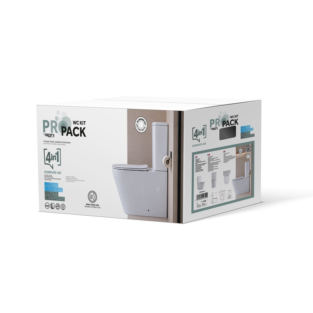 PRO3027 DUOBLOK KOMPLETT – STEHENDE TOILETTE MIT RESERVOIR – GLÄNZEND WEISS