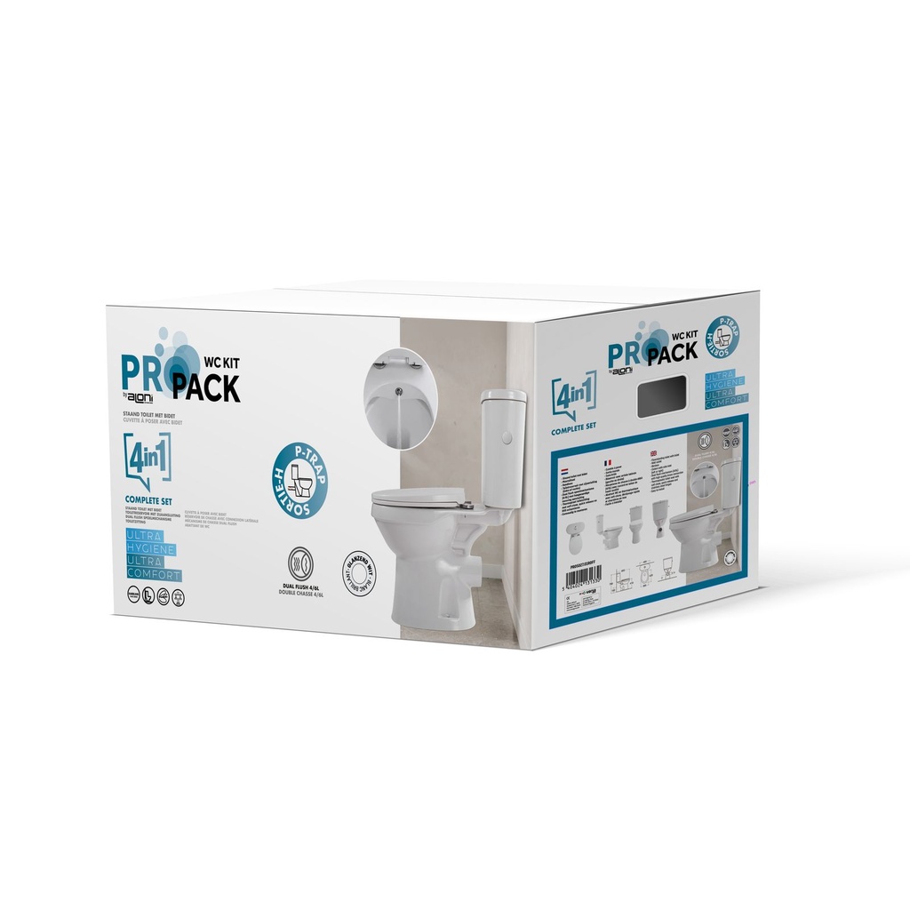 [PRO5027.01ROFF] PRO5027 DUOBLOK – STEHENDE TOILETTE MIT BIDET – RANDLOS – P-FALLE – WANDANSCHLUSS – 40X79X65 CM – WEISS