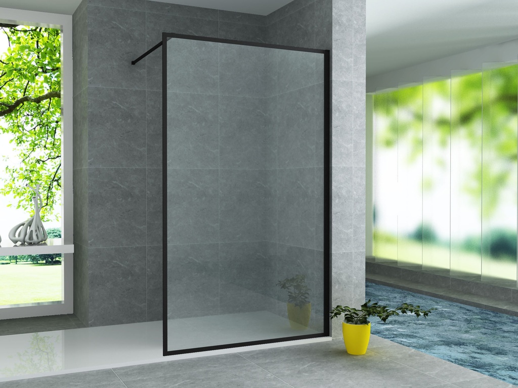 WALK-IN DUSCH MIT RAHMEN – 1200X2000MM – MATTSCHWARZ – KLARES GLAS