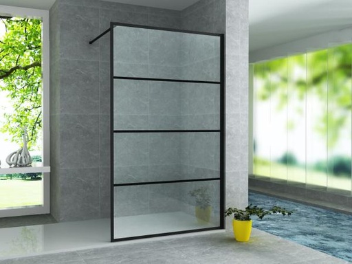[TEKO90] WALK-IN-DUSCHE MIT GITTERDEKOR – 900X2000MM – MATTSCHWARZ – KLARES GLAS