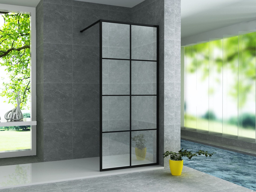 WALK-IN-DUSCHE MIT GITTERDEKOR – 1000X2000MM – MATTSCHWARZ – KLARES GLAS